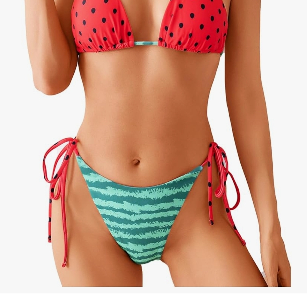 Red and Green Polka Dot Bikini Set - Picture 2 of 5